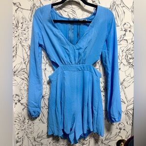 Women’s Blue Long Sleeve Cut-out Jumpsuit